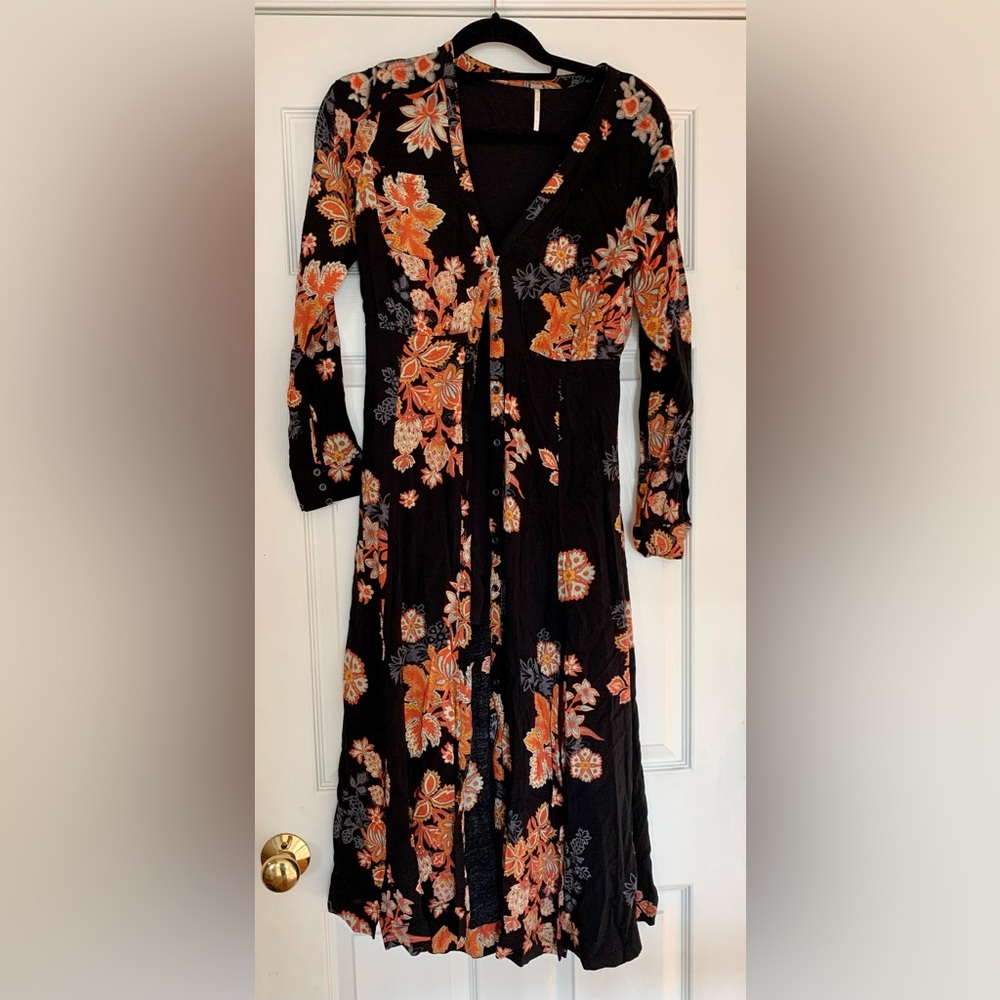 Free People black long sleeve floral maxi dress